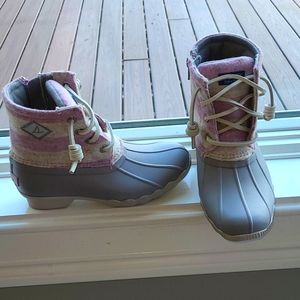 Sperry Duck Boots Gray Saltwater Girls Size 12